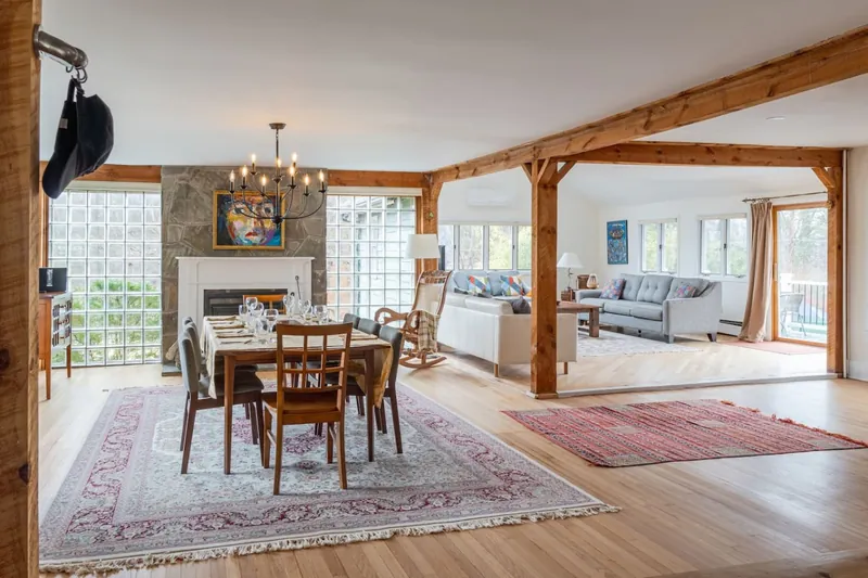 Living Room & Dining Area: Bright, airy space with stylish decor, perfect for gathering and relaxing!